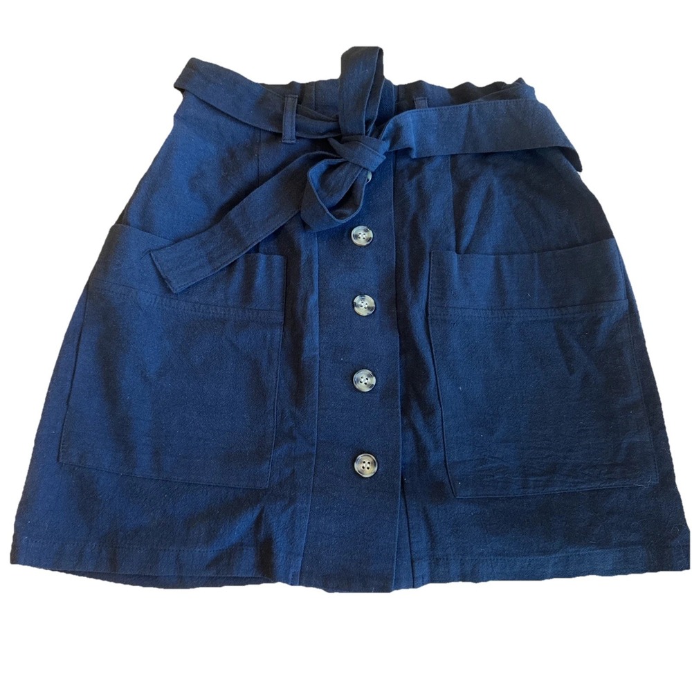 Hesperus Skirt Womens Size Size Blue Paperbag Tie Belt Front Button